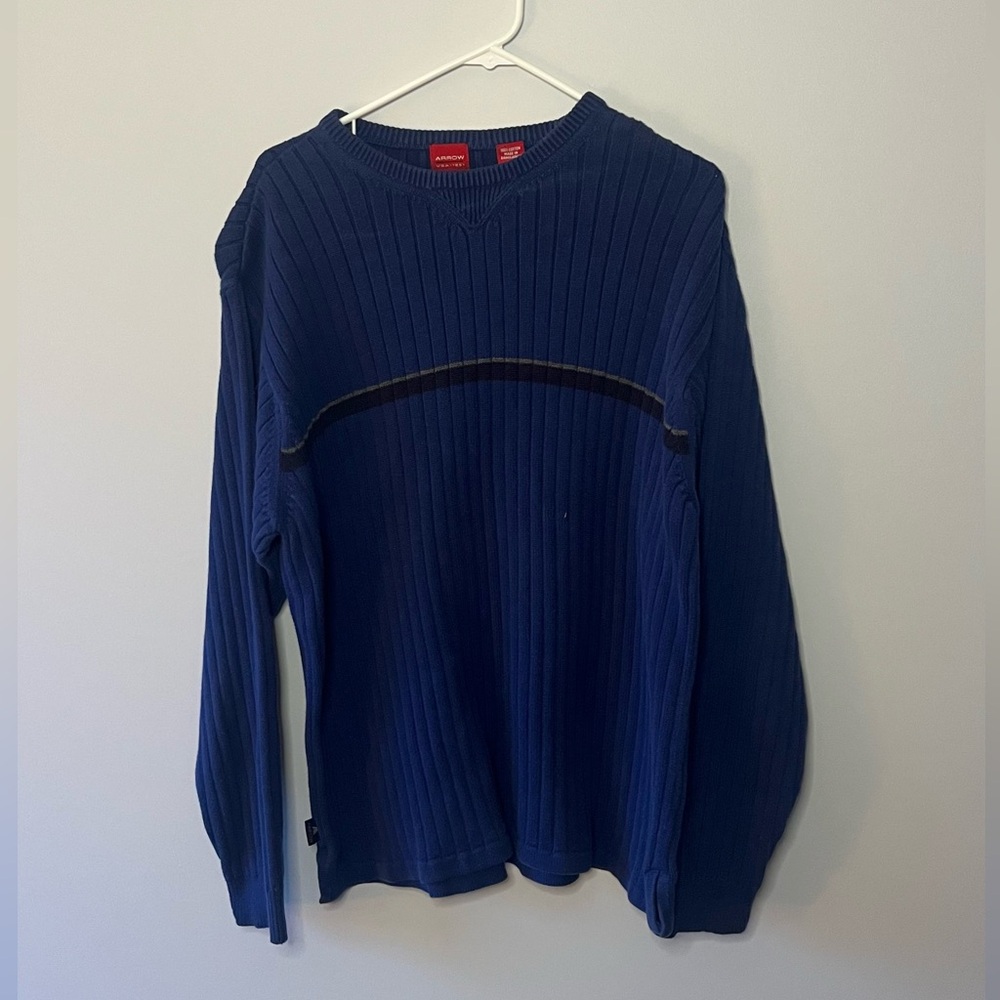 Blue striped slouchy arrow sweater unisex